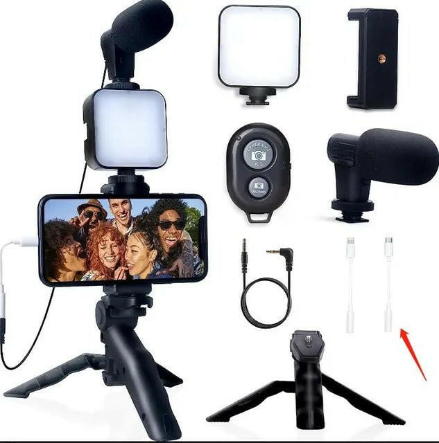 . Vlogging Kit – Mobile Phone Tripod with 36 LED Fill Light & Mini Microphone - GoTypical