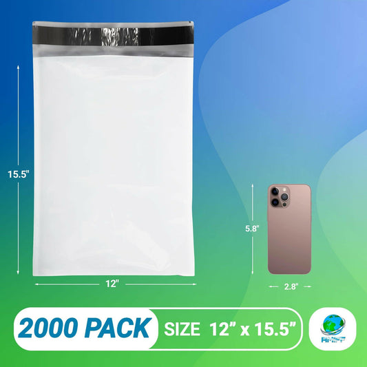 . White Poly Mailers 12x15.5 Inches – 2000 Pack Waterproof Self-Seal Bags - GoTypical