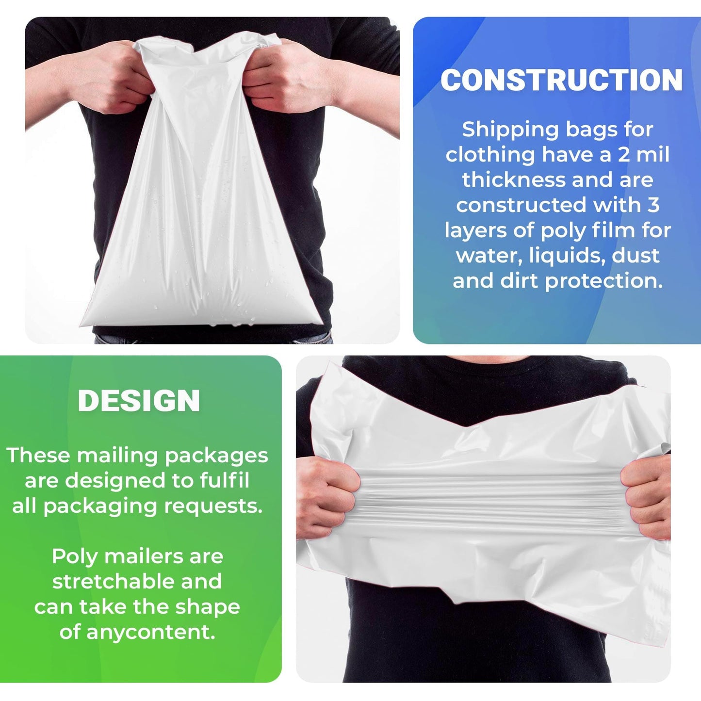 White Poly Mailers 24 x 24 Inches. 1200 Pack Poly Shipping Bags for Clothing with Self - Seal Tape. Stretchy Waterproof Mailers Poly Bags for Shipping. Shipping Envelopes for Clothing - GoTypical