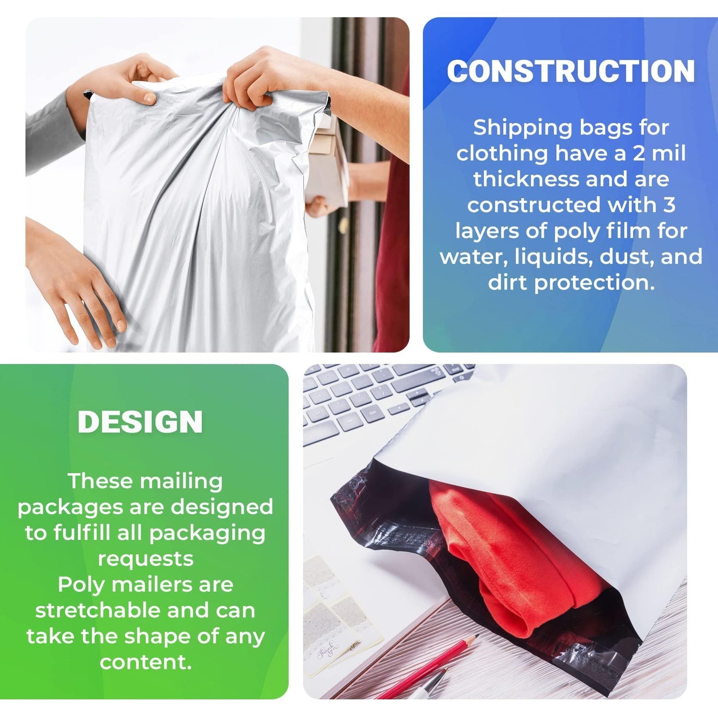 White Poly Mailers 9 x 12 Inches. 2000 Pack Poly Shipping Bags for Clothing with Self - Seal Tape. Stretchy Waterproof Mailers Poly Bags for Shipping. Shipping Envelopes for Clothing - GoTypical