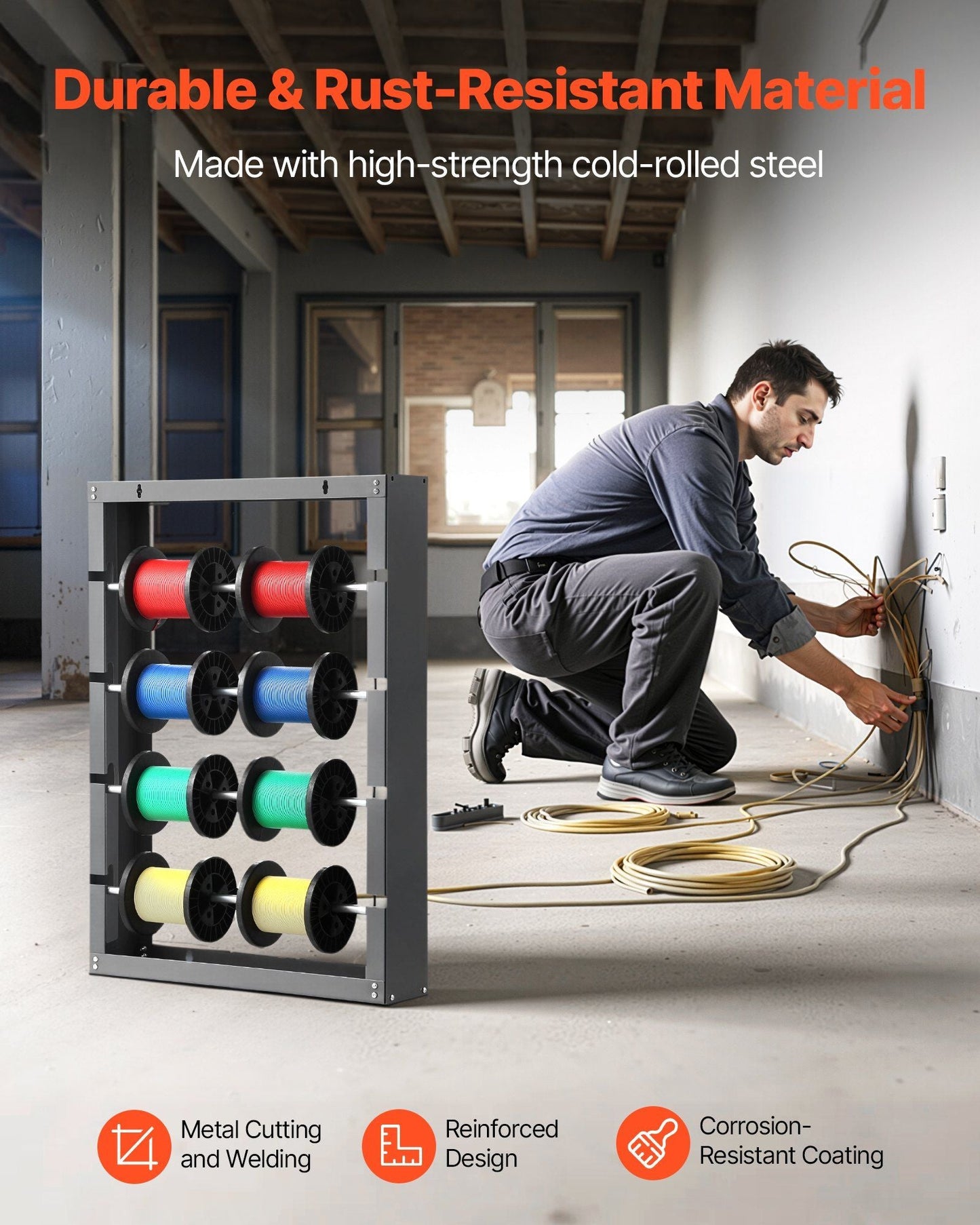 Wire Spool Rack 4 Adjustable Rods Spool Holder Wall Mounted 150 lbs Capacity - GoTypical
