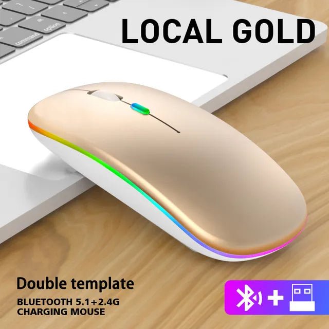 Wireless RGB Gaming Mouse Rose Gold - Bluetooth Rechargeable Silent LED Backlit - GoTypical