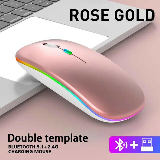 Wireless RGB Gaming Mouse – Rose Gold Bluetooth Rechargeable Silent - GoTypical