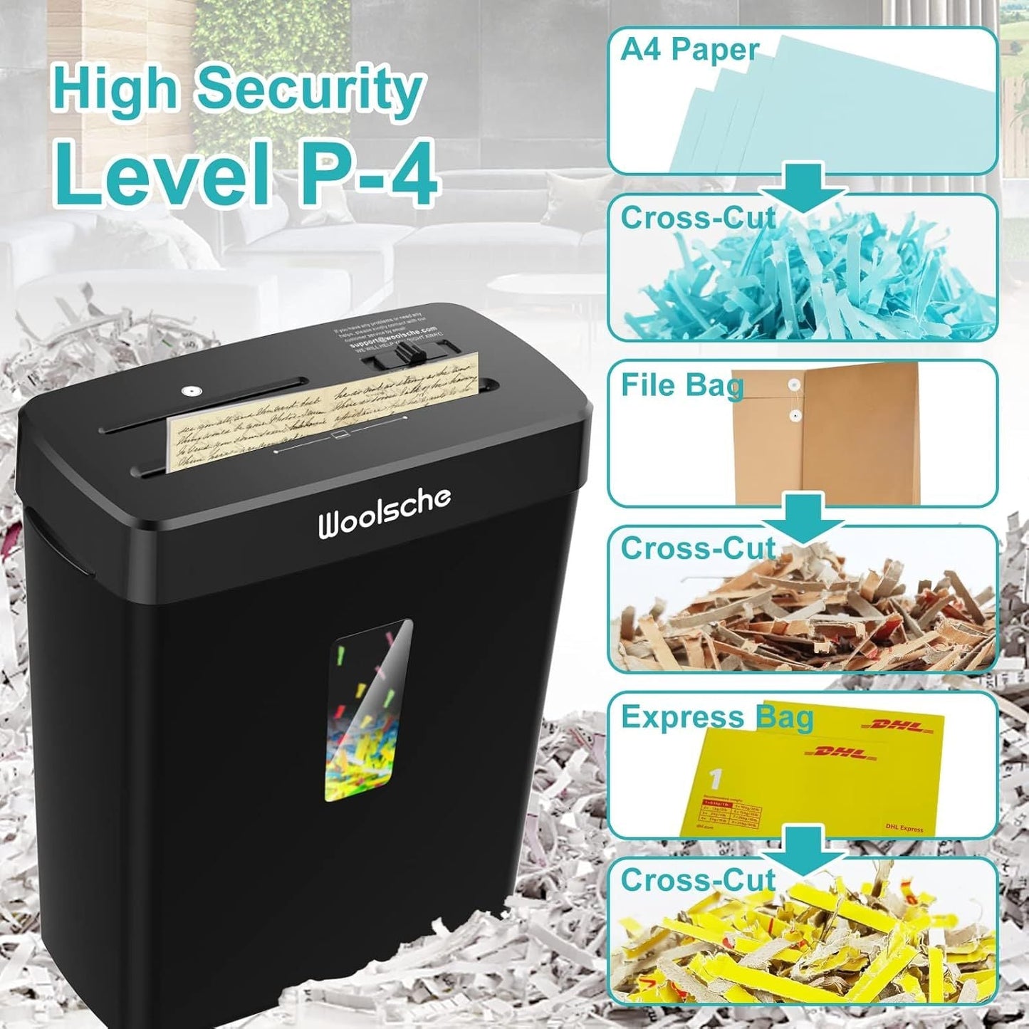 Woolsche Paper Shredder - 10 - Sheet Cross Cut with 3.43 - Gallon Basket - P - 4 Security Level - 3 - Mode Design - Shreds CD and Credit Card - Durable, Fast, and Jam Proof for H - GoTypical