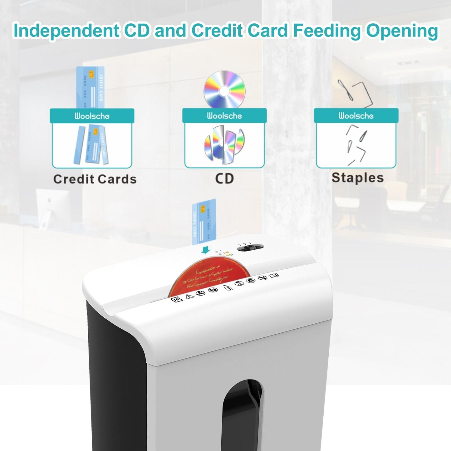 Woolsche Paper Shredder, P - 4 Security Level,15 - Sheet Cross Cut with 5.8 - Gallon Pull Out Bin, Shred Paper and Credit Card/CD for Office Use - GoTypical