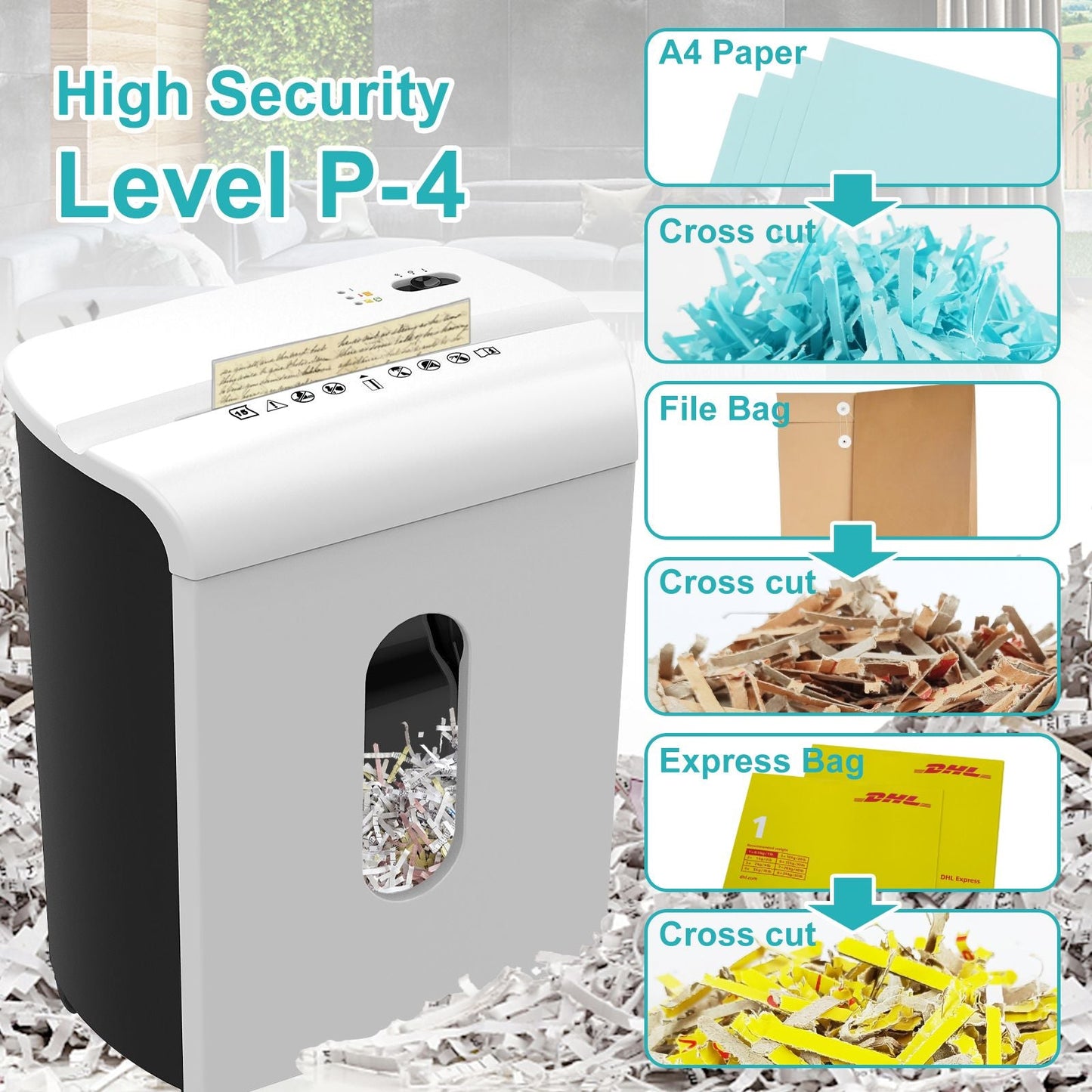 Woolsche Paper Shredder, P - 4 Security Level,15 - Sheet Cross Cut with 5.8 - Gallon Pull Out Bin, Shred Paper and Credit Card/CD for Office Use - GoTypical
