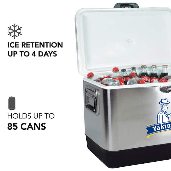 Yakimoto Ice Chest Beverage Beer Cooler Box With Bottle Opener, 51L/54Qt Stainless Steel Portable Insulated Ice Bucket, Sturdy And Leak - proof, For Camping, Beach, Picnic, RV, BBQ, Picnic, Fishing - GoTypical