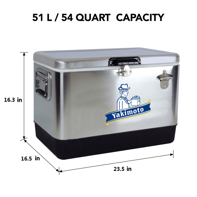 Yakimoto Ice Chest Beverage Beer Cooler Box With Bottle Opener, 51L/54Qt Stainless Steel Portable Insulated Ice Bucket, Sturdy And Leak - proof, For Camping, Beach, Picnic, RV, BBQ, Picnic, Fishing - GoTypical