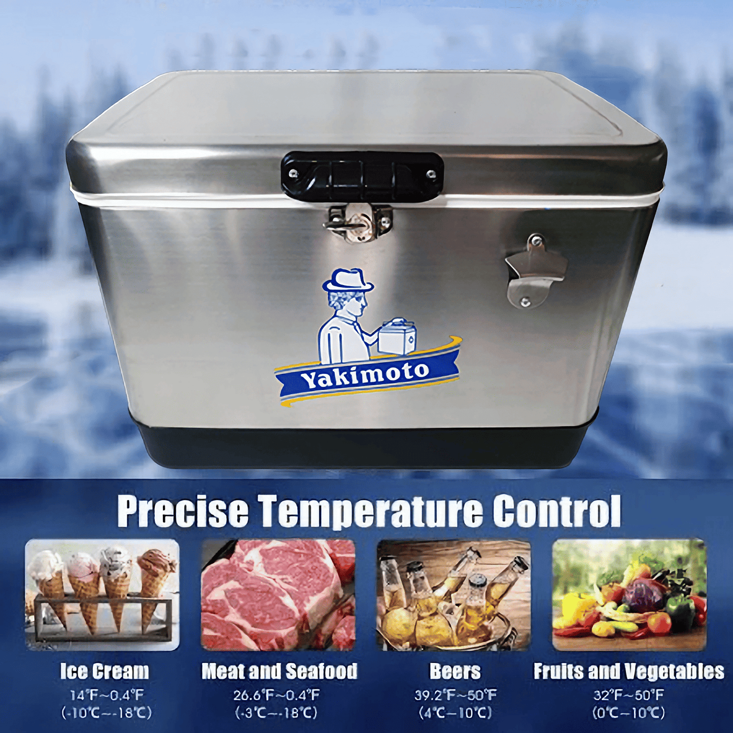 Yakimoto Ice Chest Beverage Beer Cooler Box With Bottle Opener, 51L/54Qt Stainless Steel Portable Insulated Ice Bucket, Sturdy And Leak - proof, For Camping, Beach, Picnic, RV, BBQ, Picnic, Fishing - GoTypical