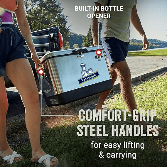 Yakimoto Ice Chest Beverage Beer Cooler Box With Bottle Opener, 51L/54Qt Stainless Steel Portable Insulated Ice Bucket, Sturdy And Leak - proof, For Camping, Beach, Picnic, RV, BBQ, Picnic, Fishing - GoTypical