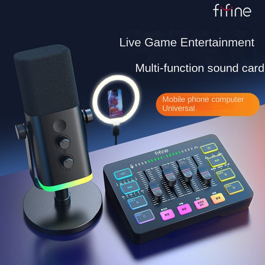 Fifine Game Live Streaming Equipment SC3 Full Set USB External Sound Card Microphone Desktop Karaoke.