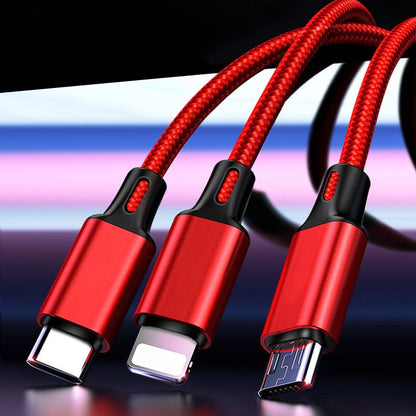 3-in-1 mobile phone fast charging 1-to-3 fast 3-head 3-wire charging data cable
