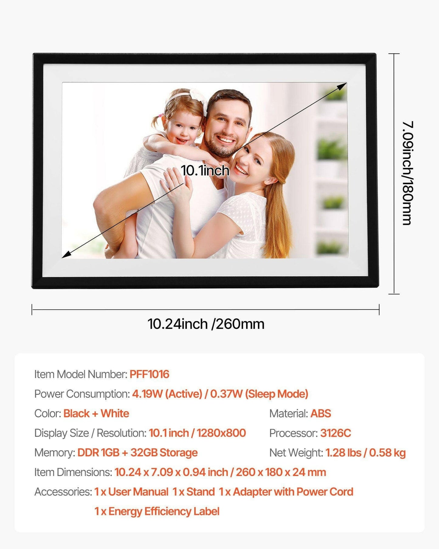 10.1-Inch Digital Picture Frame – 32GB Storage HD IPS Touchscreen WiFi - GoTypical