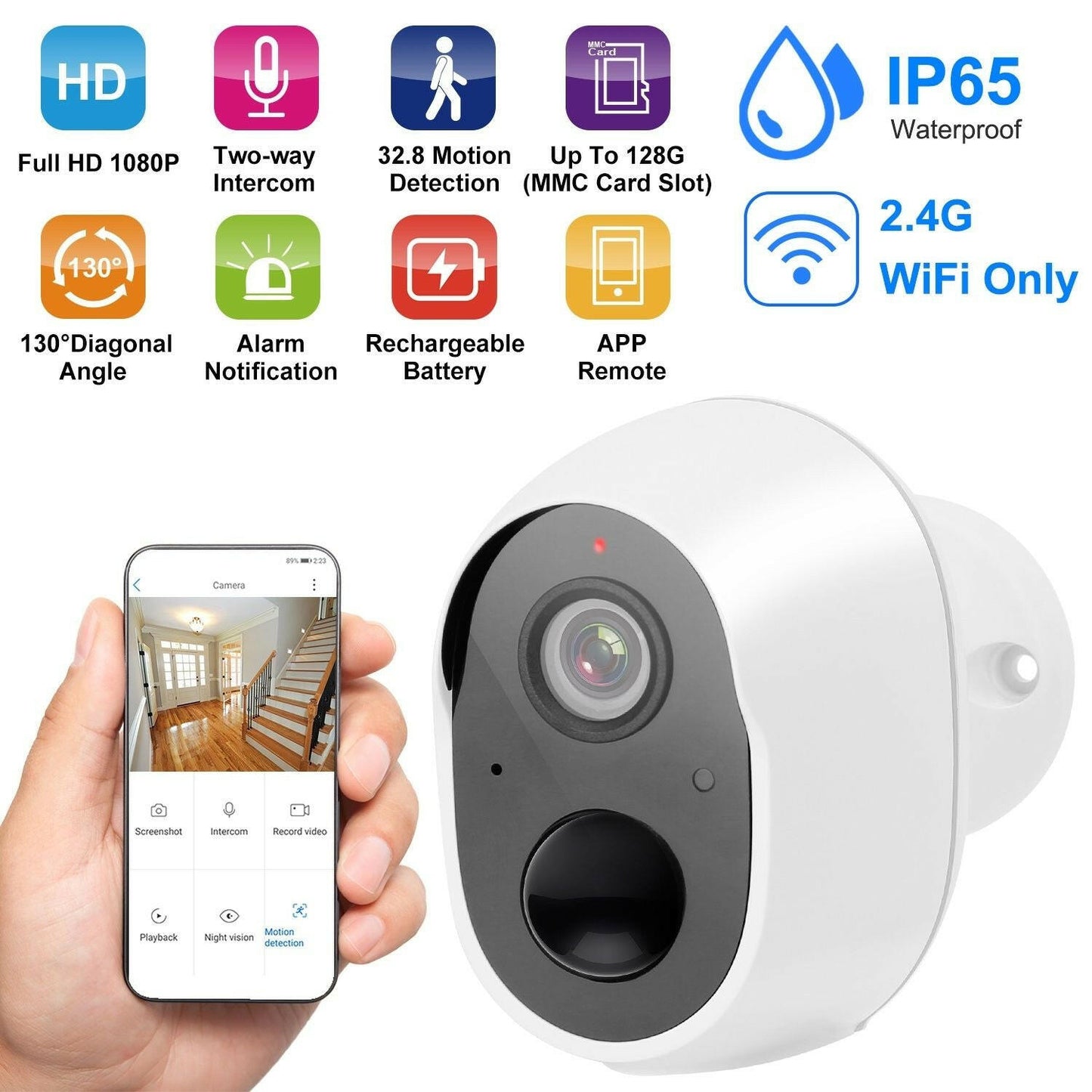 1080P WiFi Security Camera – Two-Way Audio IP65 Waterproof Night Vision - GoTypical