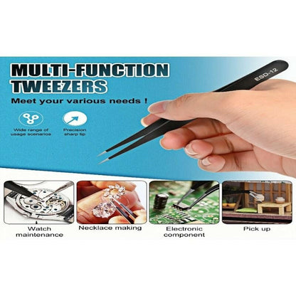 10-Pcs Precision Tweezers Set – Anti-Static Stainless Steel with Storage Box - GoTypical