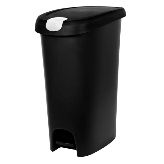 12 Gallon Lockable Step-On Garbage Bin – Black Plastic Child & Pet Safe - GoTypical