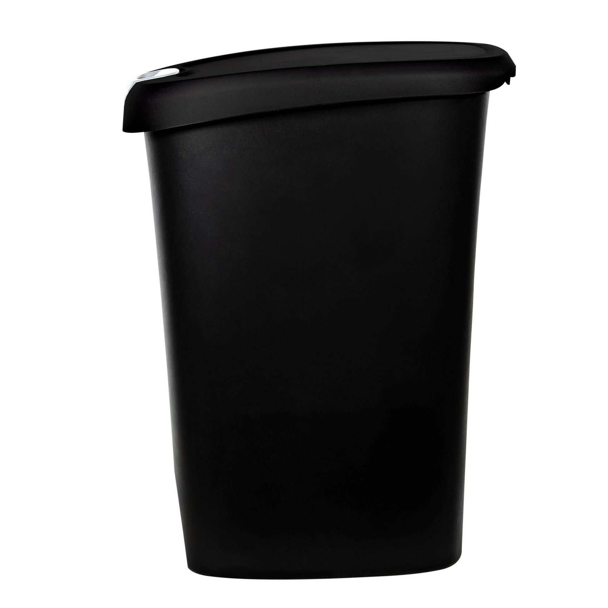 12 Gallon Lockable Step-On Garbage Bin – Black Plastic Child & Pet Safe - GoTypical