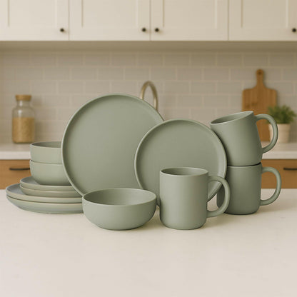 Stoneware Dinnerware Set – 12-Piece Matte Glaze for 3 Microwave Safe - GoTypical