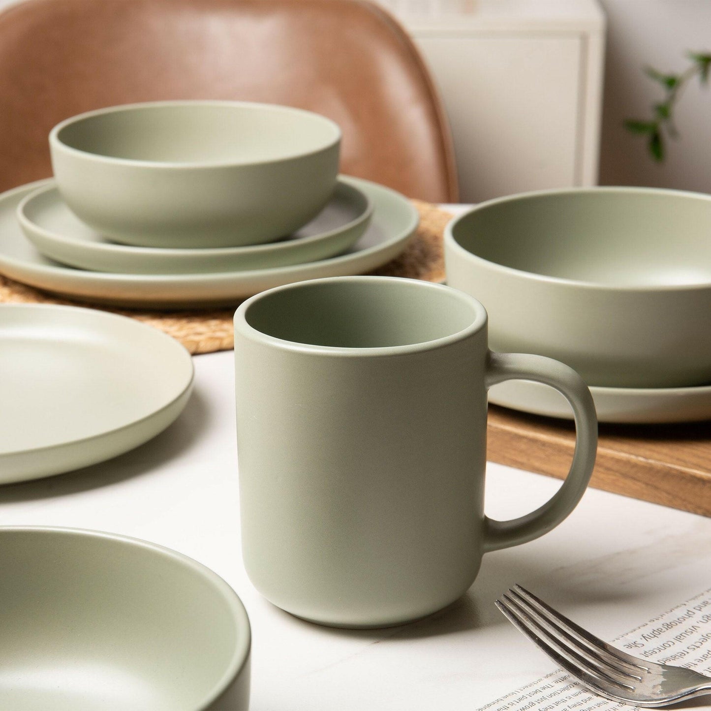 Stoneware Dinnerware Set – 12-Piece Matte Glaze for 3 Microwave Safe - GoTypical