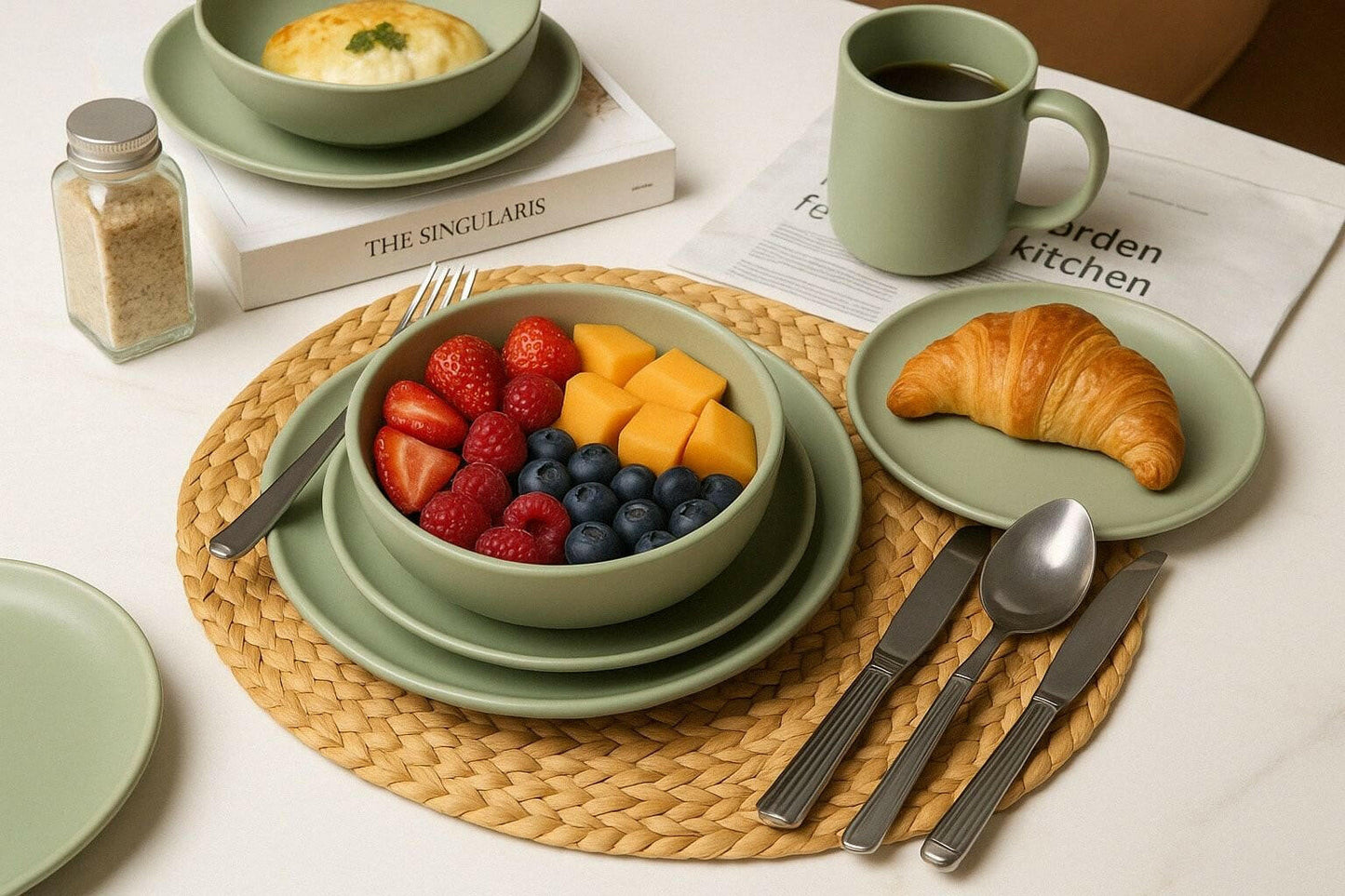 Stoneware Dinnerware Set – 12-Piece Matte Glaze for 3 Microwave Safe - GoTypical