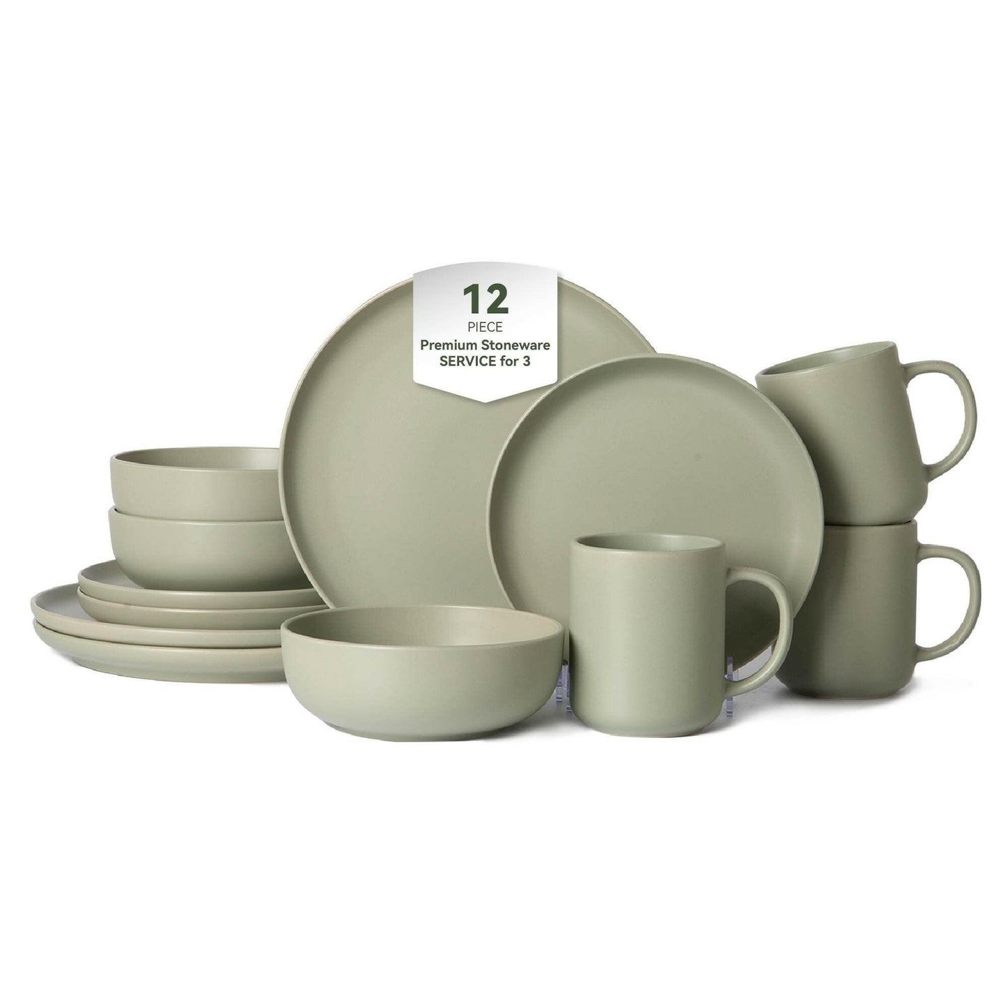 Stoneware Dinnerware Set – 12-Piece Matte Glaze for 3 Microwave Safe - GoTypical