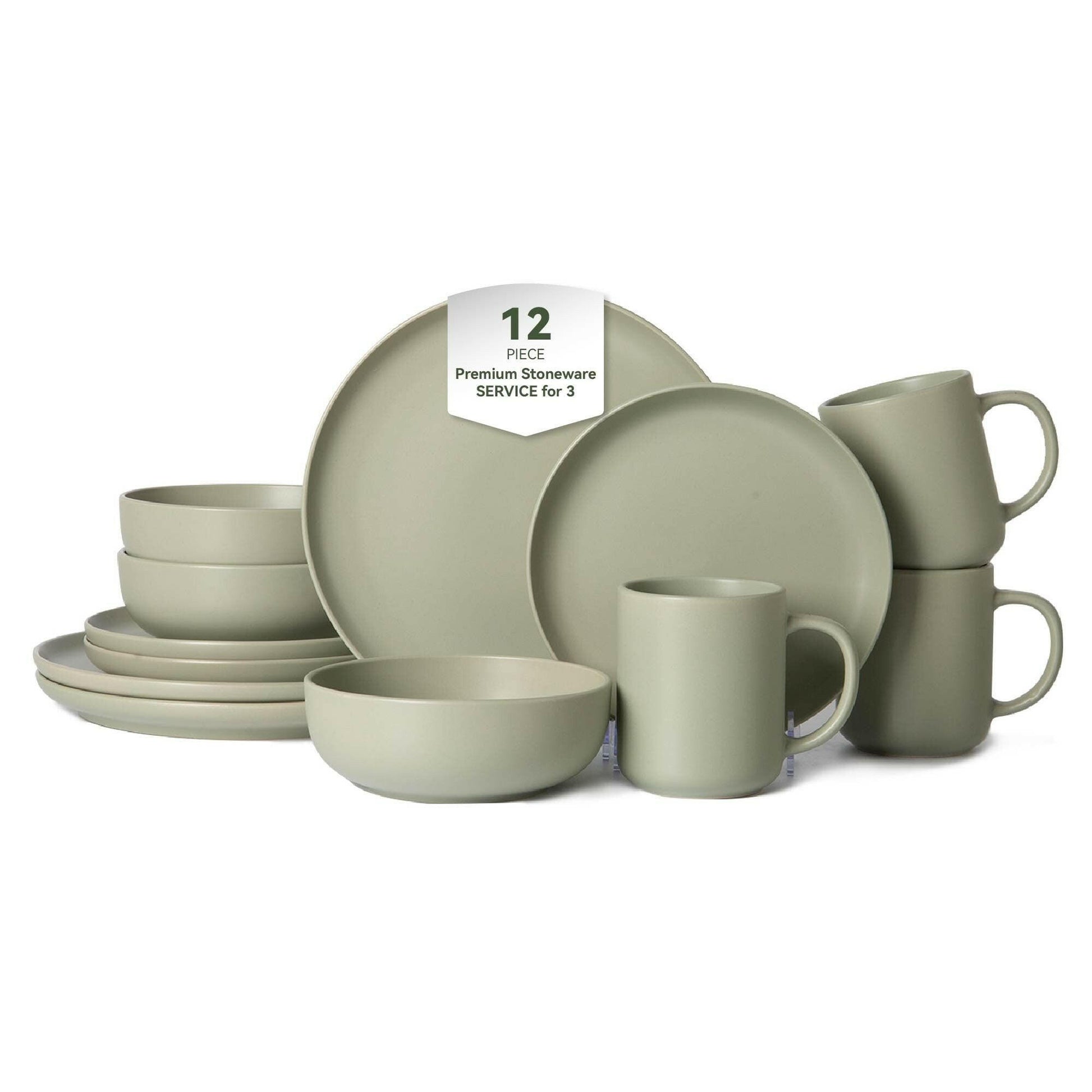 Stoneware Dinnerware Set – 12-Piece Matte Glaze for 3 Microwave Safe - GoTypical