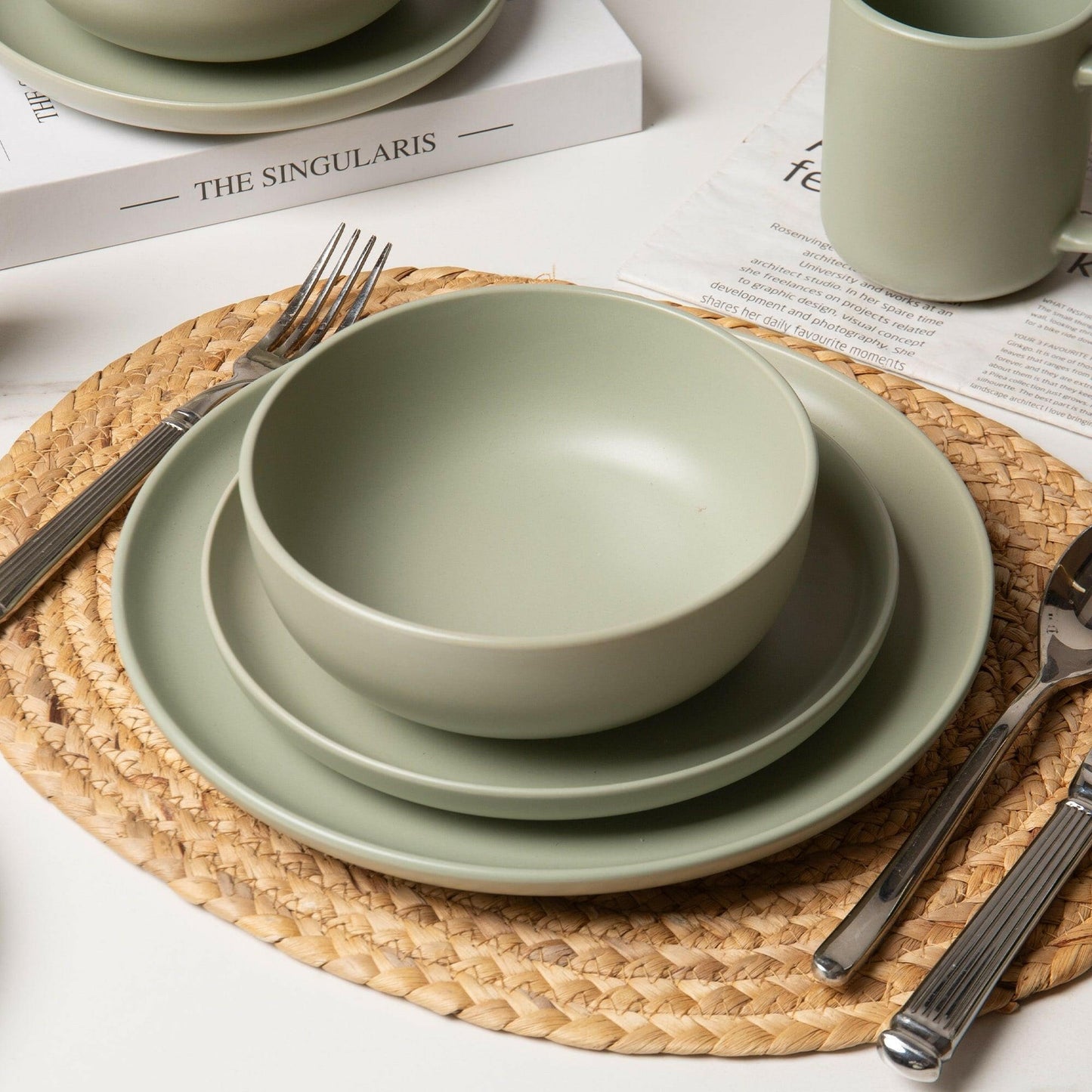 Stoneware Dinnerware Set – 12-Piece Matte Glaze for 3 Microwave Safe - GoTypical