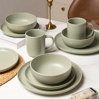 Stoneware Dinnerware Set – 12-Piece Matte Glaze for 3 Microwave Safe - GoTypical