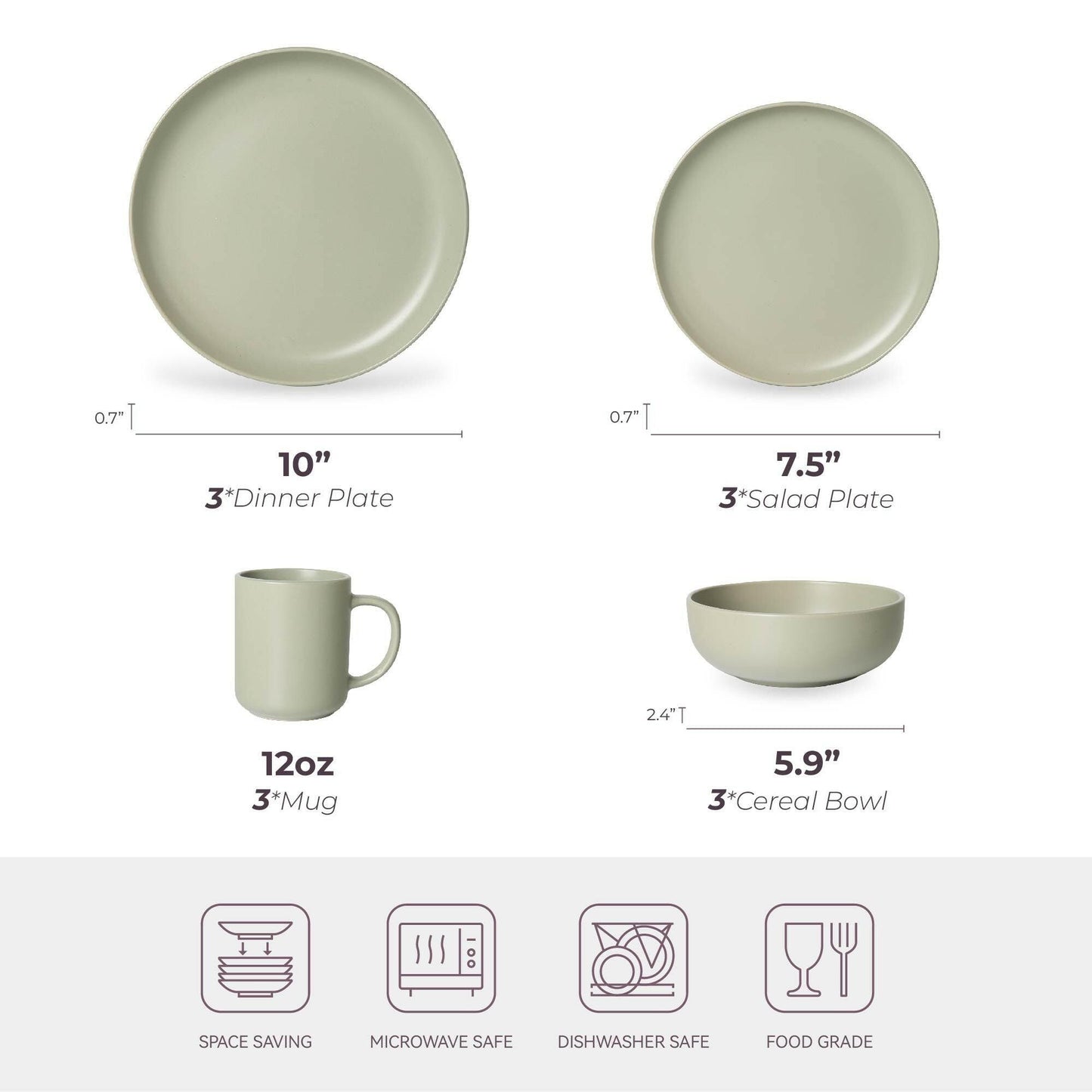 Stoneware Dinnerware Set – 12-Piece Matte Glaze for 3 Microwave Safe - GoTypical