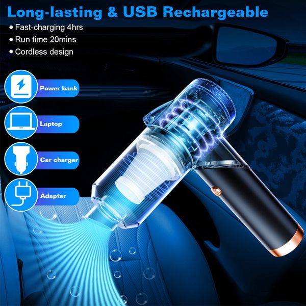 120W 9000PA Cordless Handheld Vacuum Cleaner w/ Searchlight Portable Rechargeable Car Auto Home Duster - GoTypical
