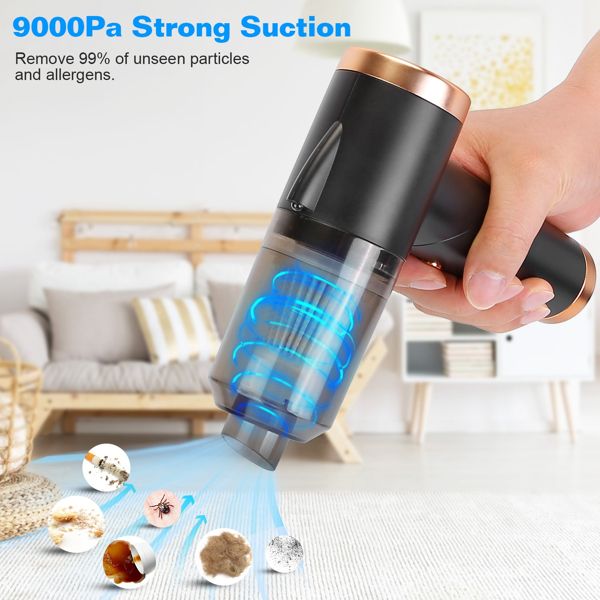 120W 9000PA Cordless Handheld Vacuum Cleaner w/ Searchlight Portable Rechargeable Car Auto Home Duster - GoTypical