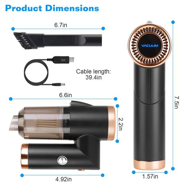 120W 9000PA Cordless Handheld Vacuum Cleaner w/ Searchlight Portable Rechargeable Car Auto Home Duster - GoTypical