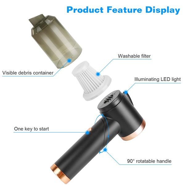 120W 9000PA Cordless Handheld Vacuum Cleaner w/ Searchlight Portable Rechargeable Car Auto Home Duster - GoTypical