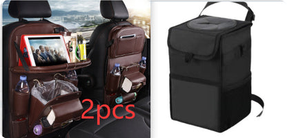 PU Leather Car Storage Bag Multifunction Seat Back Tray Hanging Bag Waterproof Car Organizer Automotive Interior Accessories