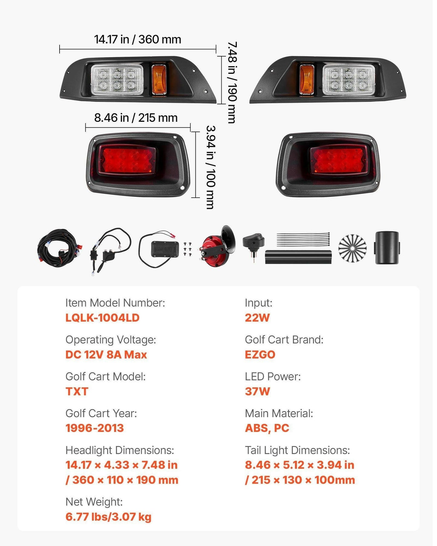12V LED Headlight & Tail Light Kit – EZGO TXT 1996-2013 Street Legal - GoTypical