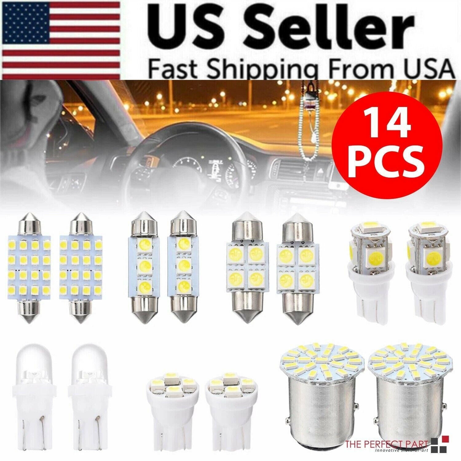 14Pcs T10 36mm LED Interior Car Lights Kit – Map Dome License Plate - GoTypical