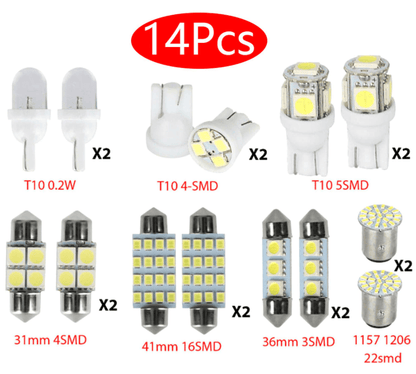 14Pcs T10 36mm LED Interior Car Lights Kit – Map Dome License Plate - GoTypical