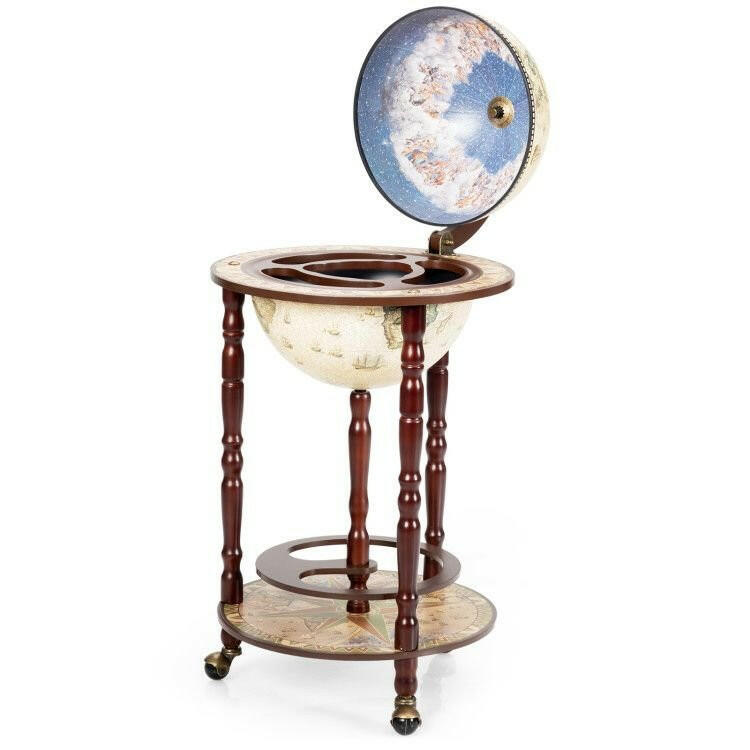 . Wooden Wine Rack – 17 Inch Italian Style Globe Design with Wheels - GoTypical