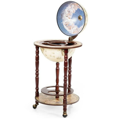 . Wooden Wine Rack – 17 Inch Italian Style Globe Design with Wheels - GoTypical