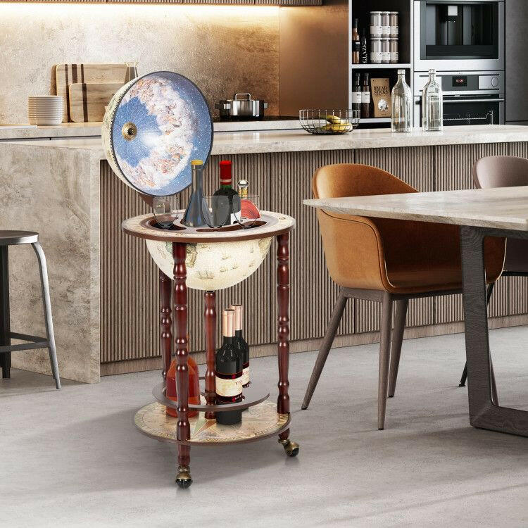 . Wooden Wine Rack – 17 Inch Italian Style Globe Design with Wheels - GoTypical