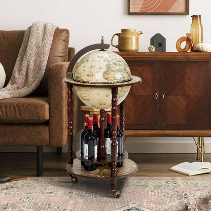 . Wooden Wine Rack – 17 Inch Italian Style Globe Design with Wheels - GoTypical