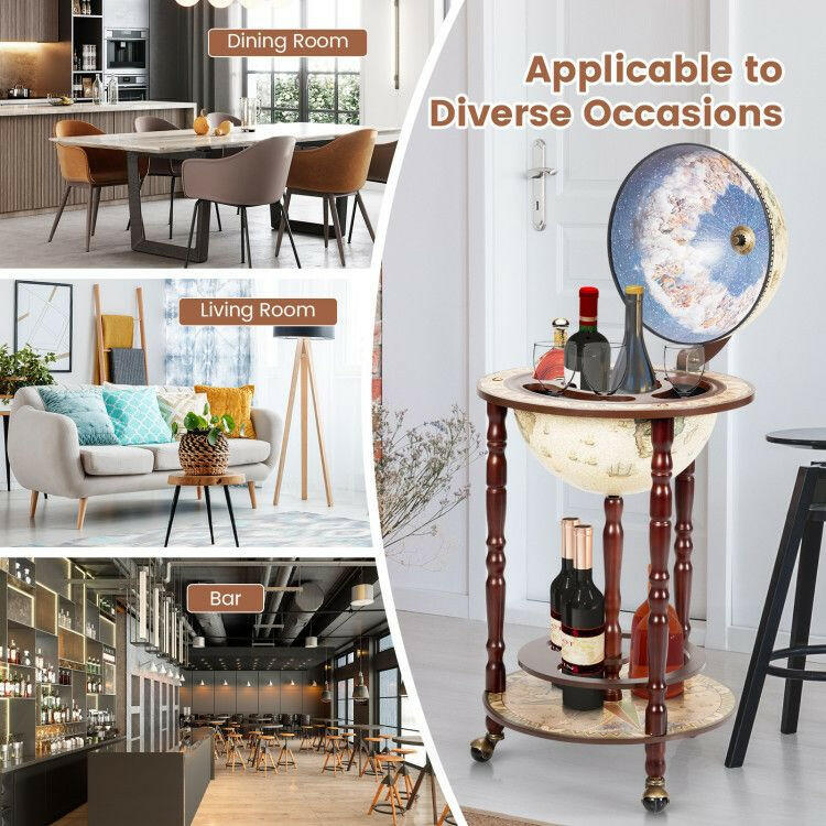 . Wooden Wine Rack – 17 Inch Italian Style Globe Design with Wheels - GoTypical