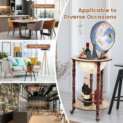 . Wooden Wine Rack – 17 Inch Italian Style Globe Design with Wheels - GoTypical