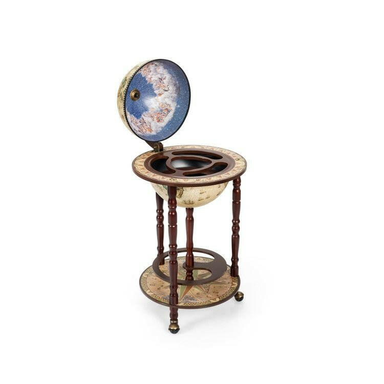 . Wooden Wine Rack – 17 Inch Italian Style Globe Design with Wheels - GoTypical