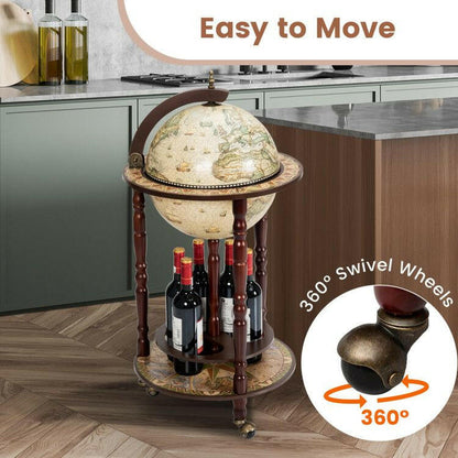 . Wooden Wine Rack – 17 Inch Italian Style Globe Design with Wheels - GoTypical