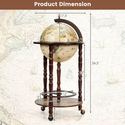 . Wooden Wine Rack – 17 Inch Italian Style Globe Design with Wheels - GoTypical