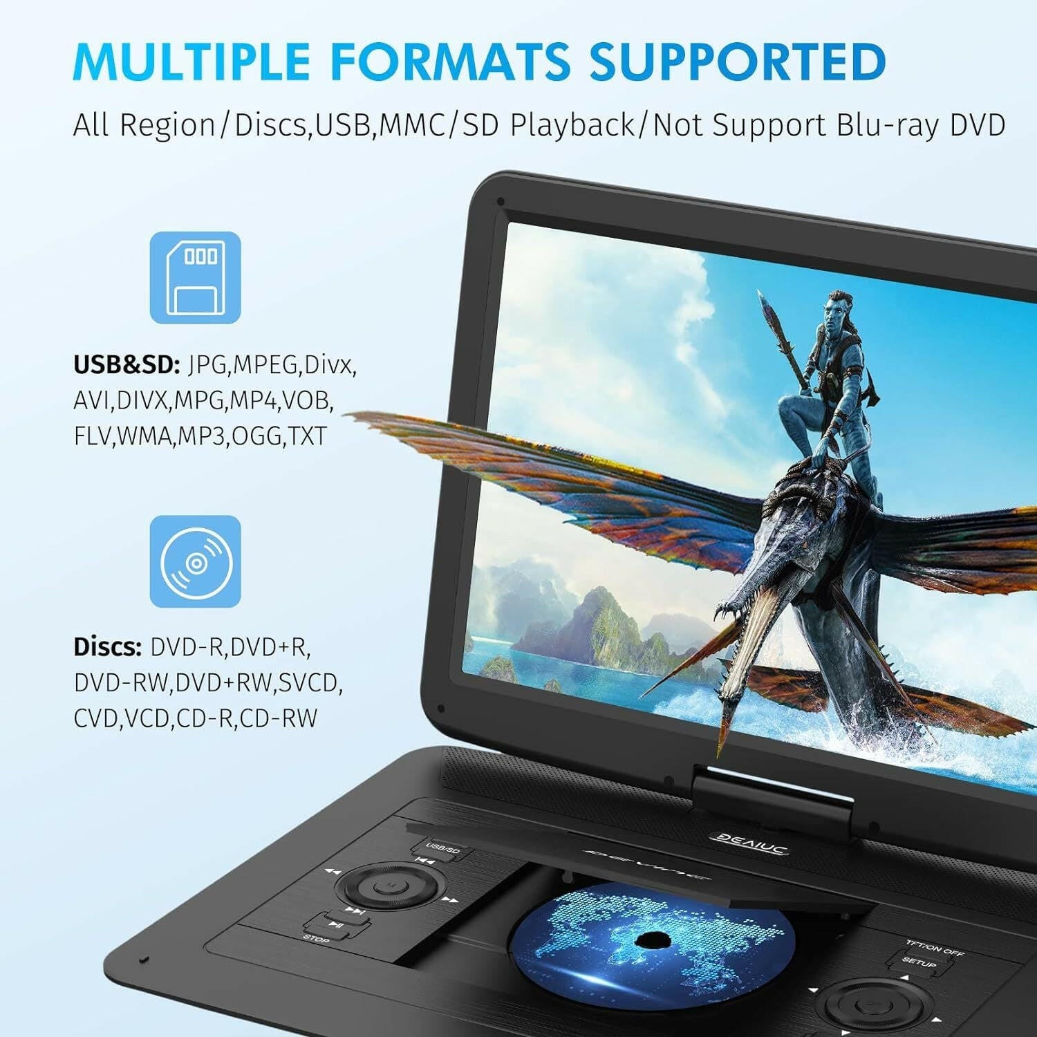 Portable DVD Player 17.9" – 15.6" HD Swivel Screen with 6-Hour Battery - GoTypical