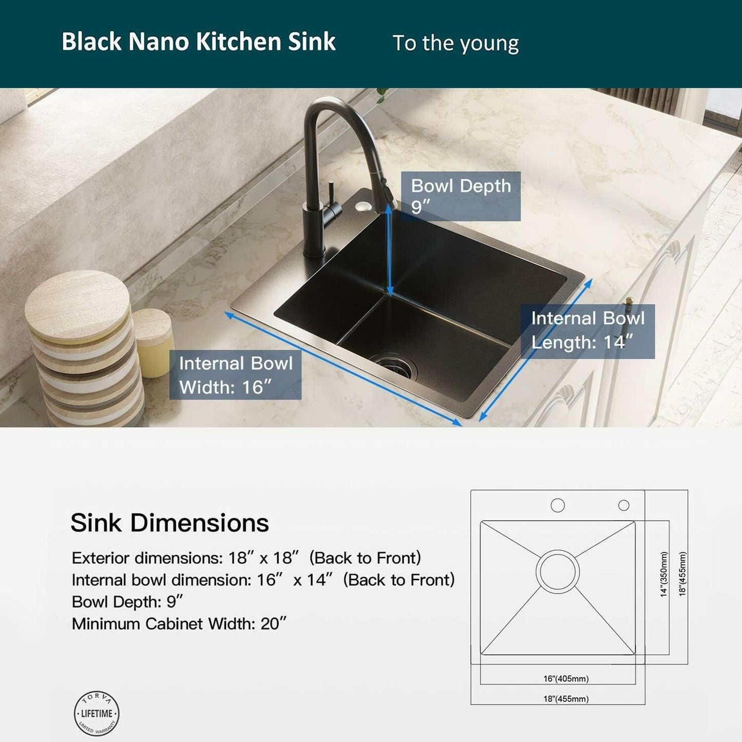 . 18-Inch Stainless Steel Kitchen Sink – Deep Single Bowl, Topmount - GoTypical