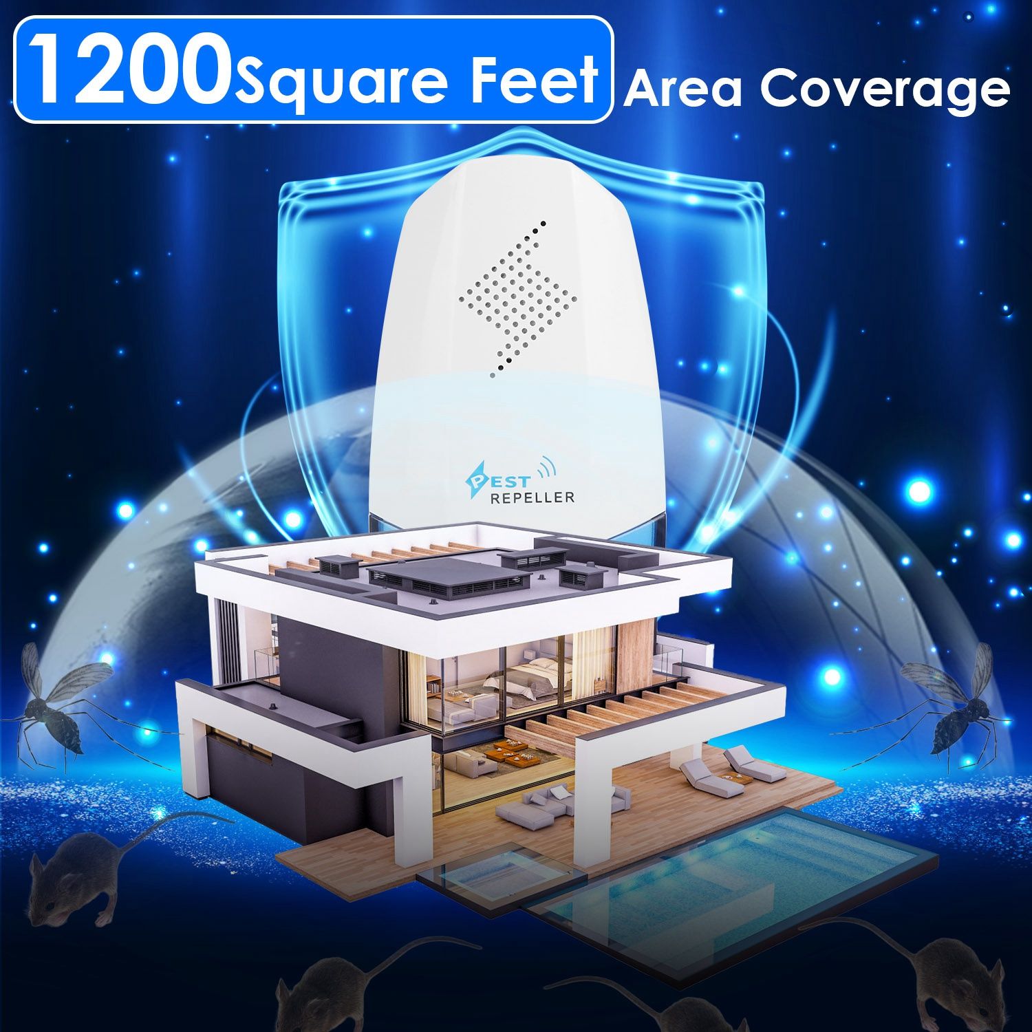 2 Pack Ultrasonic Pest Repeller with Night light Plug In Pest Mice Repellent Indoor Roach Bed Bug Mouse Rodent Mosquito Killer for Bedroom Garage Warehouse Office - GoTypical