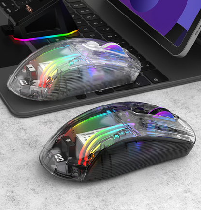 Luminous wireless Bluetooth the third mock examination transparent game mouse with screen charger